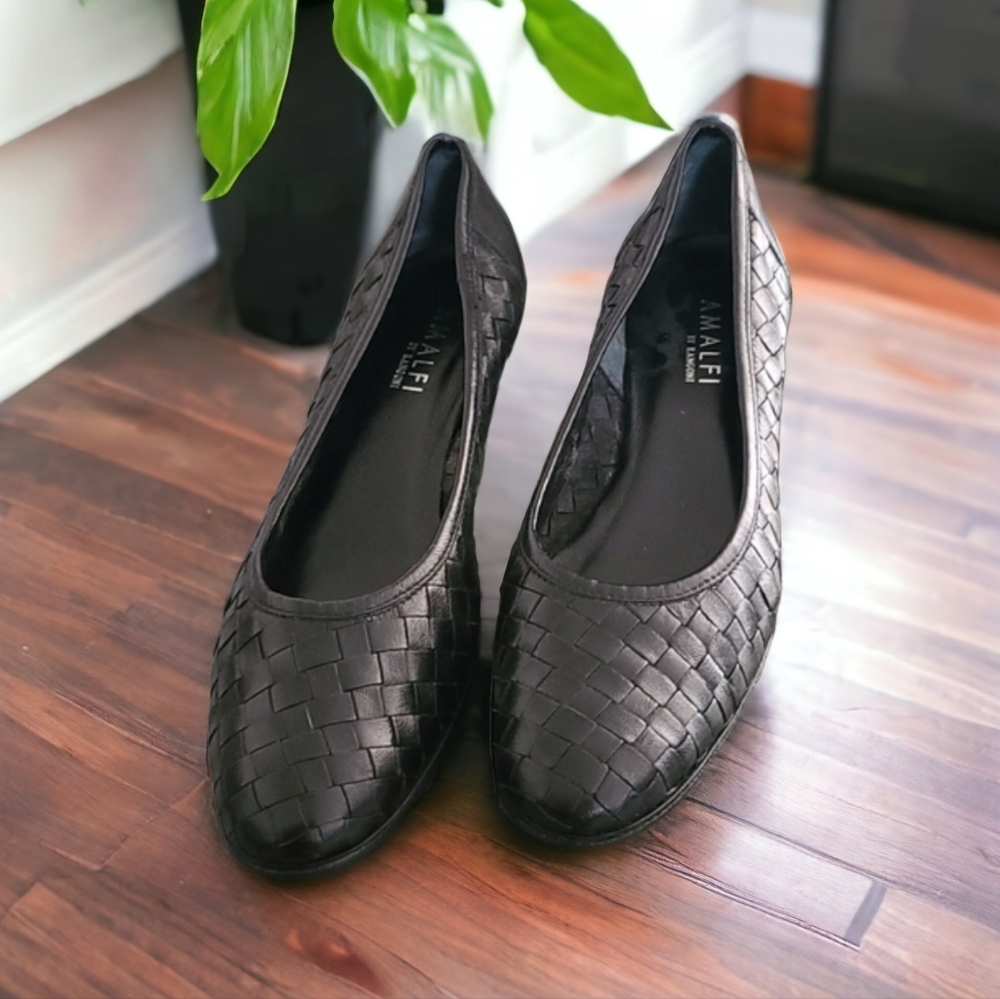 AMALFI RANGONI Italy Vintage Black Woven Leather Low Heel Pumps 8.5 Narrow - Picture 5 of 16